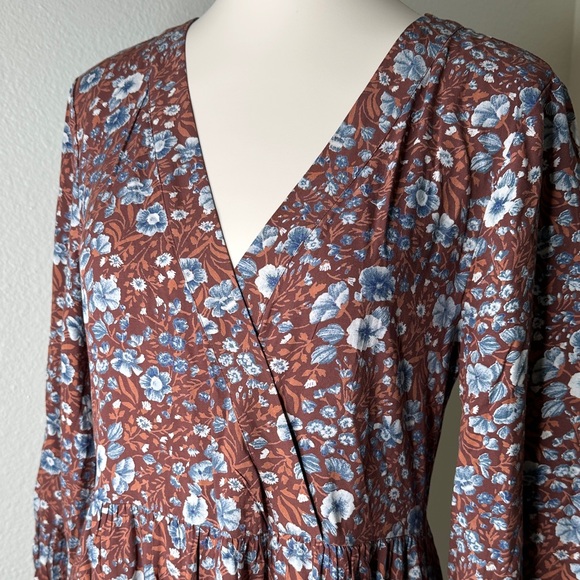Madewell Rust Floral V-Neck Maxi Dress with Blue Flowers - Picture 3 of 11